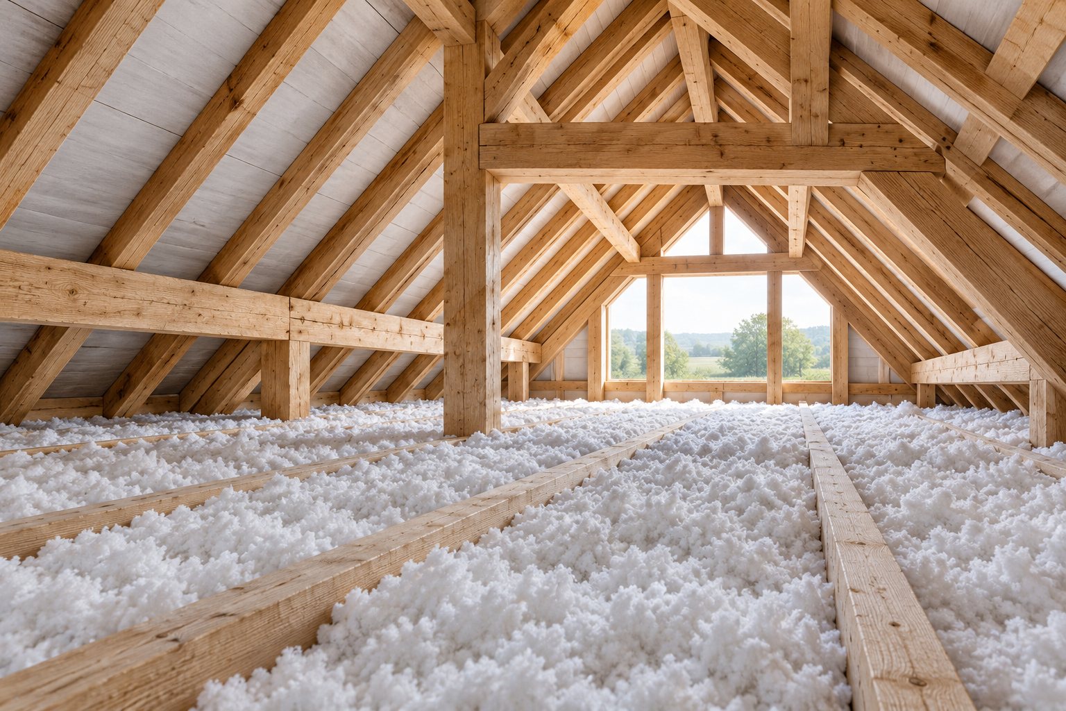 Isolation thermique de combles sous une charpente en bois